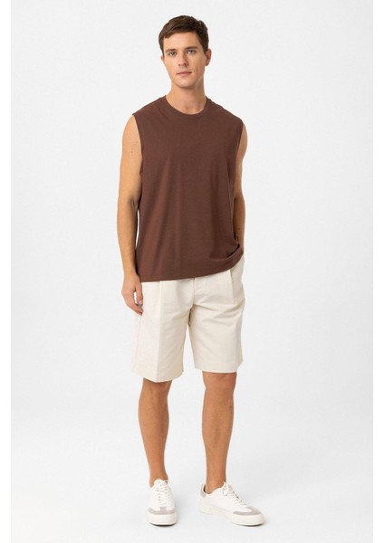 Kahve Relaxed Fit Erkek Kolsuz T-Shirt fiyatları