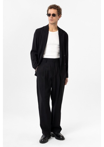 Siyah Pileli Baggy Fit Erkek Pantolon modelleri