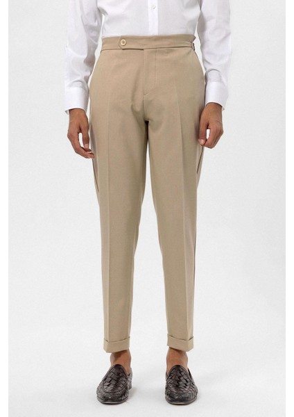 Bej Yüksek Bel Regular Fit Erkek Pantolon modelleri