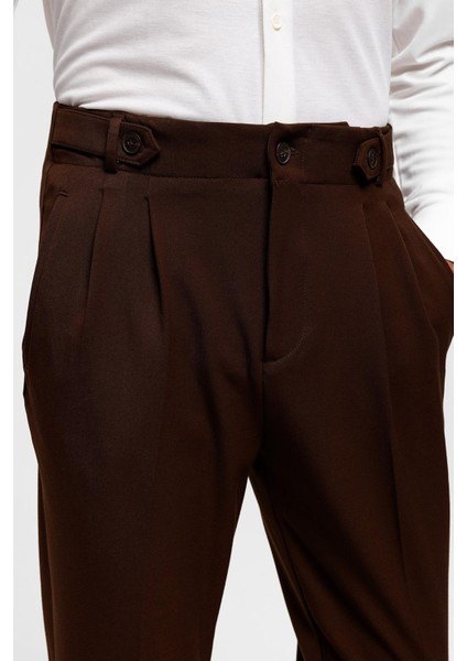 Koyu Kahve Yüksek Bel (Boyfriend) Pileli Kumaş Pantolon fırsatları