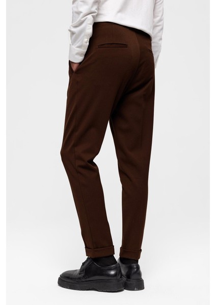 Koyu Kahve Yüksek Bel (Boyfriend) Pileli Kumaş Pantolon indirimleri