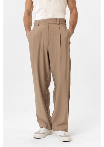 Vizon Pileli Baggy Fit Erkek Pantolon