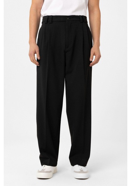 Siyah Yüksel Bel Relax Fit Pileli Erkek Pantolon modelleri