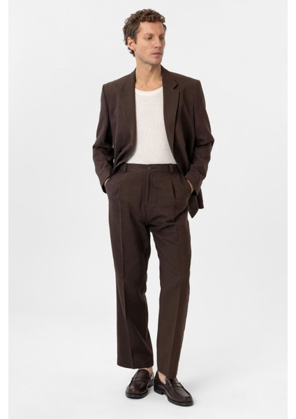 Kahve Yüksek Bel Keten Karışımlı Erkek Pantolon fiyatları