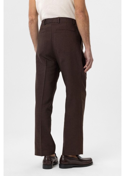 Kahve Yüksek Bel Keten Karışımlı Erkek Pantolon indirimleri