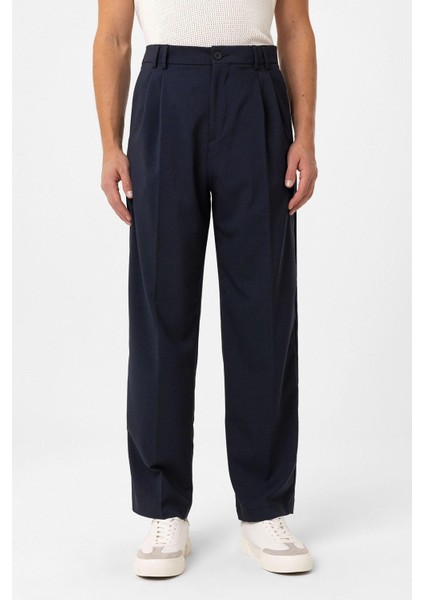 Lacivert Çift Pileli Baggy Fit Erkek Pantolon modelleri