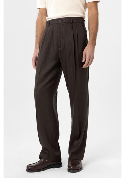 Kahve Keten Karışımlı Erkek Baggy Pantolon modelleri