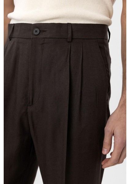 Kahve Keten Karışımlı Erkek Baggy Pantolon fırsatları