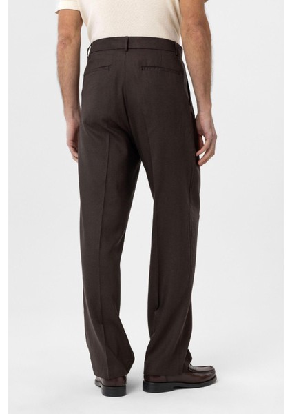 Kahve Keten Karışımlı Erkek Baggy Pantolon indirimleri