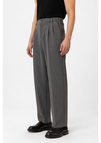 Gri Çift Pileli Baggy Fit Erkek Pantolon modelleri