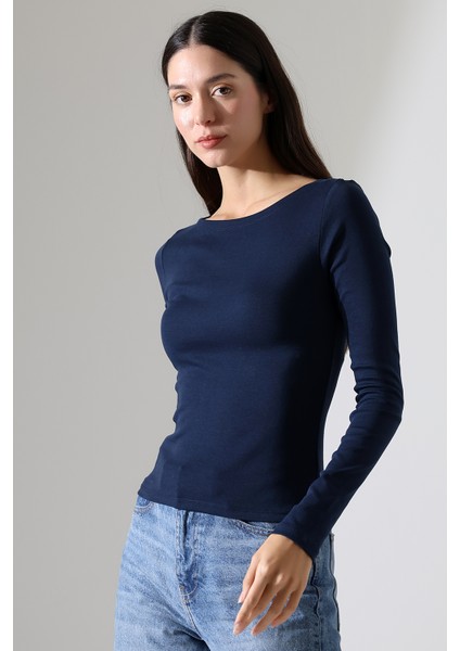 Uzun Kollu Kayık Yaka Vücudu Saran Basic Kadın Body T-Shirt 21897 Bordo