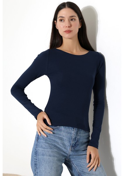 Uzun Kollu Kayık Yaka Vücudu Saran Basic Kadın Body T-Shirt 21897 Bordo modelleri