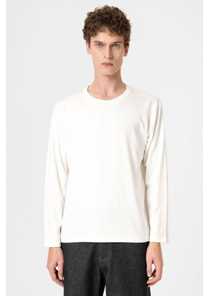 Beyaz Relaxed Fit Basic Erkek T-Shirt