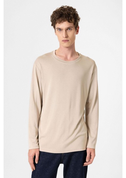Bej Relaxed Fit Basic Erkek T-Shirt