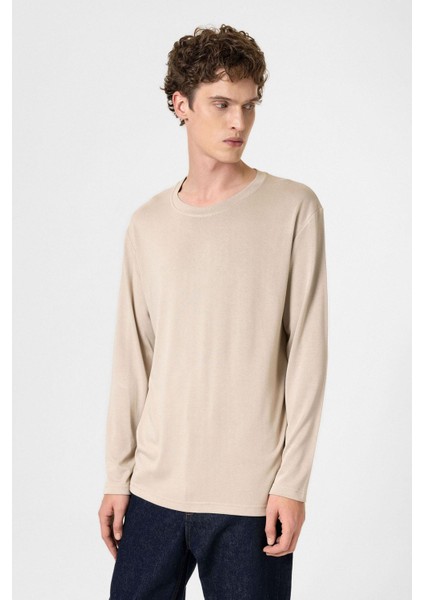 Bej Relaxed Fit Basic Erkek T-Shirt modelleri