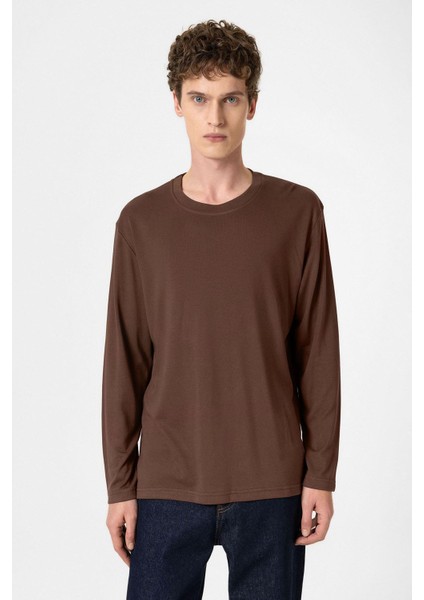 Kahve Relaxed Fit Basic Erkek T-Shirt