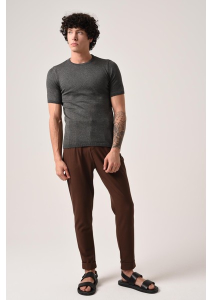 Antrasit Bisiklet Yaka Triko T-Shirt modelleri