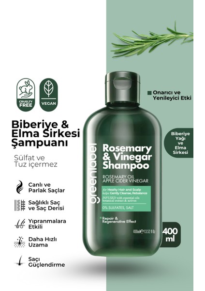 Biberiye ve Elma Sirkesi Özlü Tuzsuz Parabensiz Sülfatsız Yenileyici Ve Arındırıcı Şampuan 400 ML