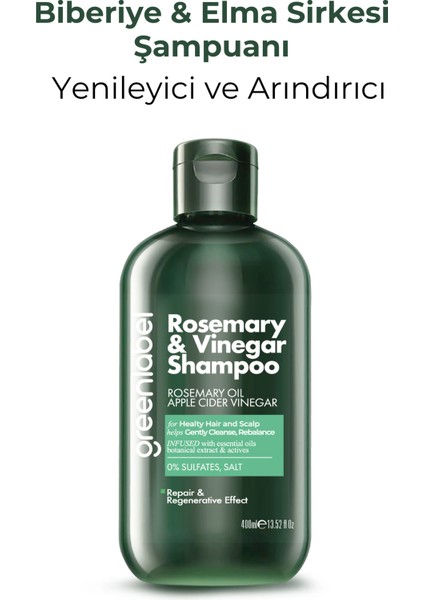 Biberiye ve Elma Sirkesi Özlü Tuzsuz Parabensiz Sülfatsız Yenileyici Ve Arındırıcı Şampuan 400 ML