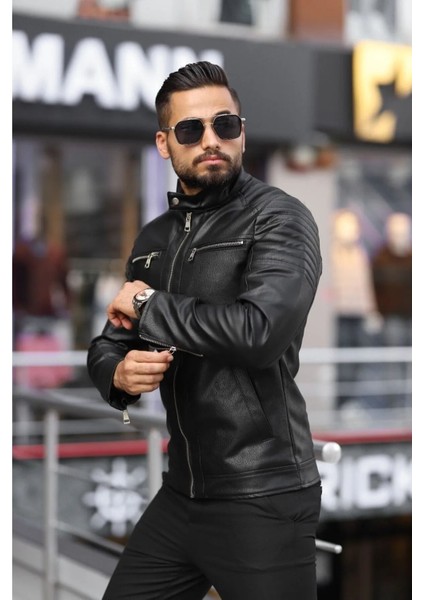 Erkek Siyah Iç Cepli Slim Fit Deri Ceket fiyatları