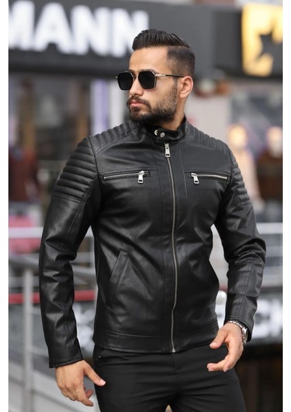 Erkek Siyah Iç Cepli Slim Fit Deri Ceket fırsatları