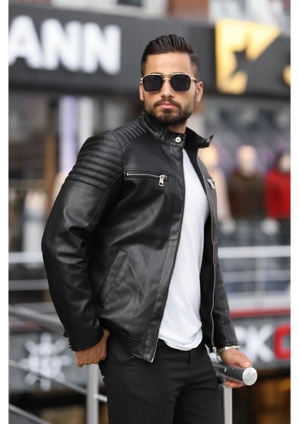 Erkek Siyah Iç Cepli Slim Fit Deri Ceket indirimleri