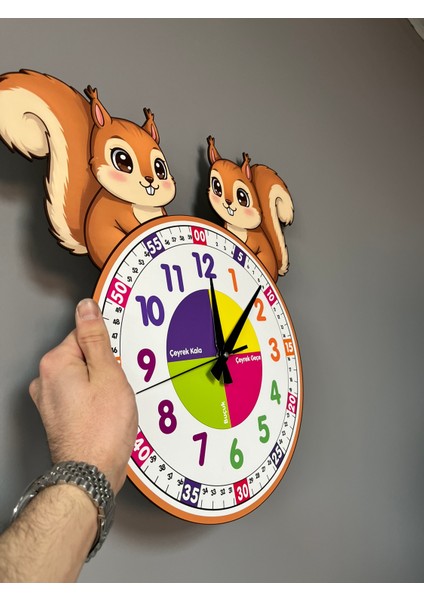Sevimli Sincap Temalı Montessori Çocuk Odası Eğitici Duvar Saati fırsatları