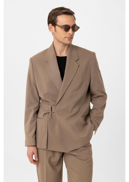 Vizon Kuşaklı Relax Fit Erkek Blazer Ceket