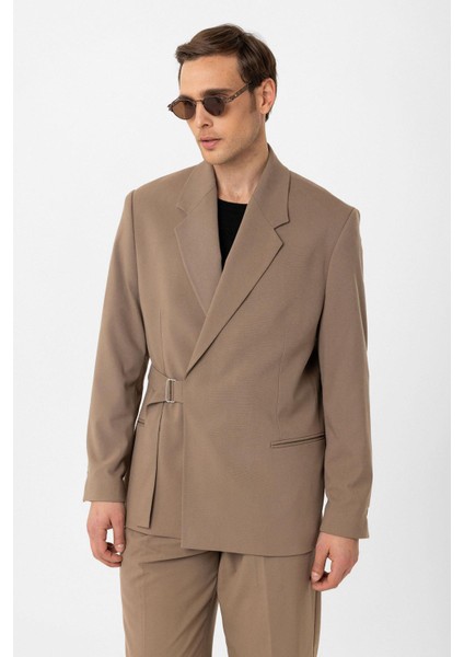 Vizon Kuşaklı Relax Fit Erkek Blazer Ceket