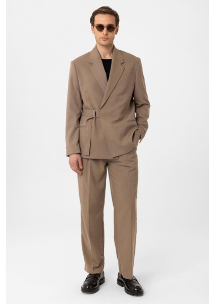 Vizon Kuşaklı Relax Fit Erkek Blazer Ceket