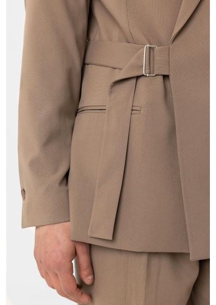 Vizon Kuşaklı Relax Fit Erkek Blazer Ceket