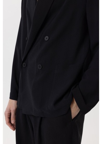 Siyah Relax Fit Diagonel Ince Erkek Blazer Ceket