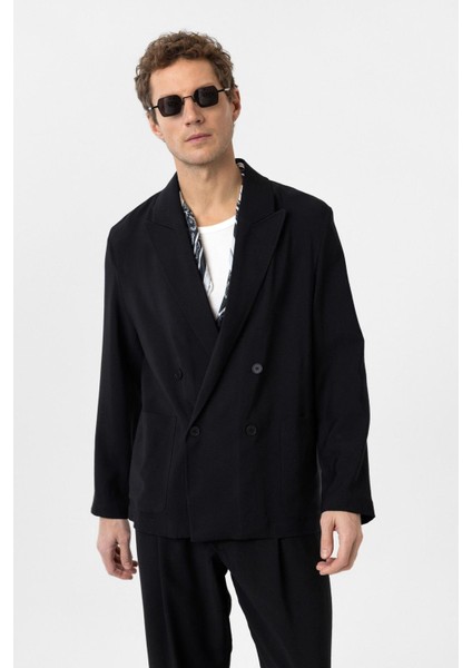 Siyah Relax Fit Diagonel Ince Erkek Blazer Ceket fiyatları