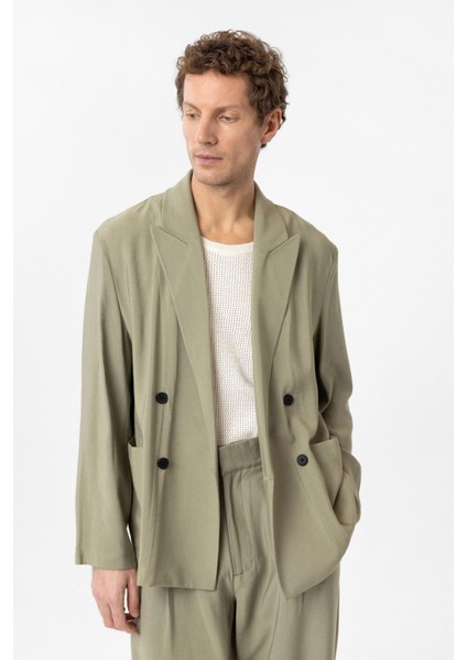 Haki Relax Fit Diagonel Ince Erkek Blazer Ceket modelleri