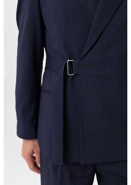 Lacivert Kuşaklı Relax Fit Erkek Blazer Ceket