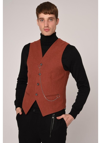 Kiremit Slim Fit Erkek Yelek