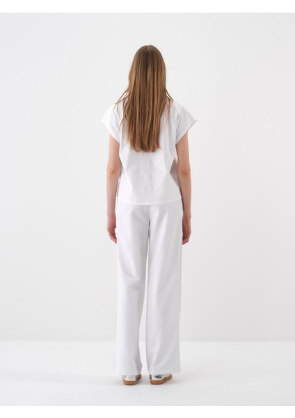 Kadın Beyaz Oversize Pamuklu Sweat Pantolon