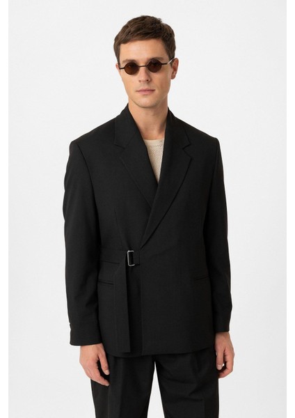 Siyah Kuşaklı Relax Fit Erkek Blazer Ceket