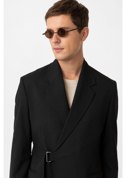Siyah Kuşaklı Relax Fit Erkek Blazer Ceket fırsatları