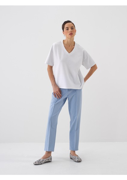 Kadın Beyaz Oversize Pamuklu Basic Tişört