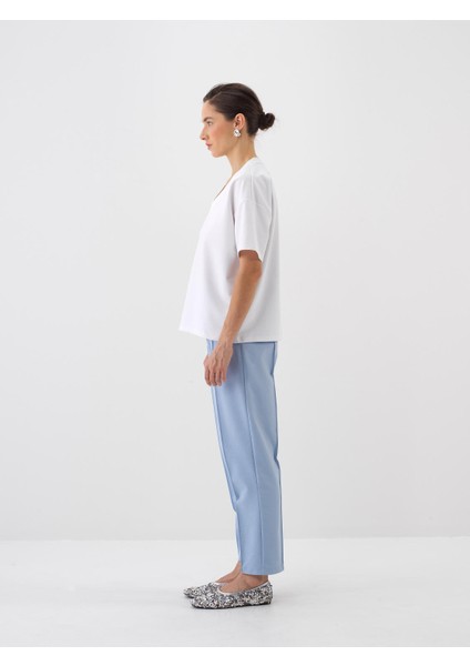 Kadın Beyaz Oversize Pamuklu Basic Tişört