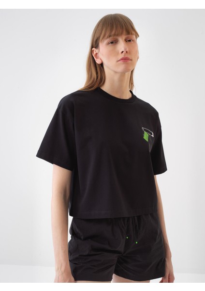 Kadın Siyah Oversize Pamuklu Tişört