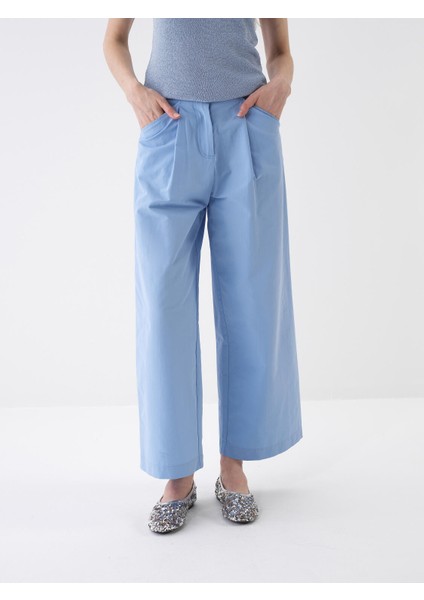 Kadın Mavi Oversize Pamuklu Pantolon