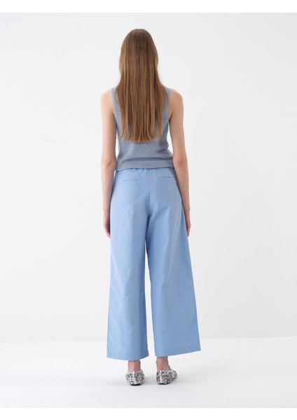 Kadın Mavi Oversize Pamuklu Pantolon