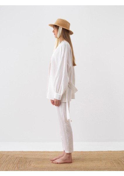 Kadın Beyaz Oversize Pamuklu Kimono modelleri