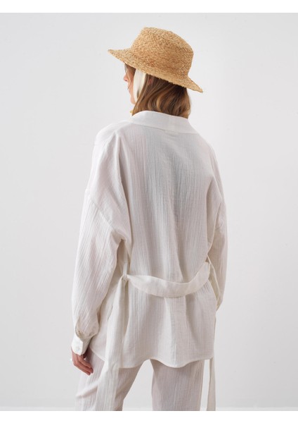 Kadın Beyaz Oversize Pamuklu Kimono indirimleri
