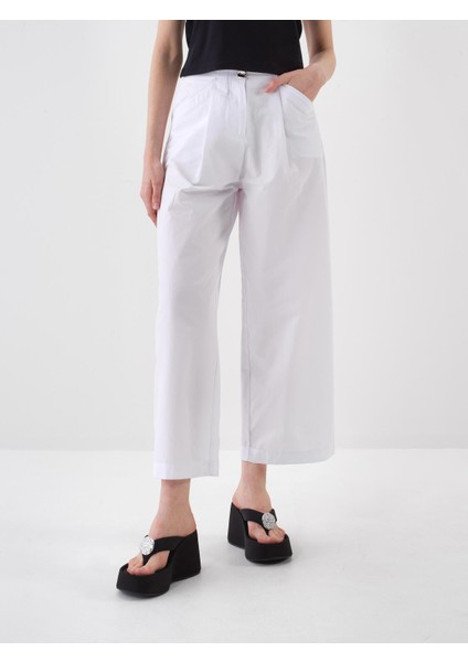 Kadın Beyaz Oversize Pamuklu Pantolon