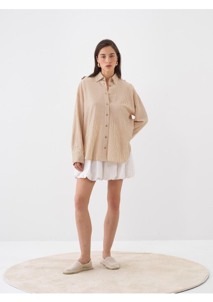 Naturel Oversize Tencel Gömlek