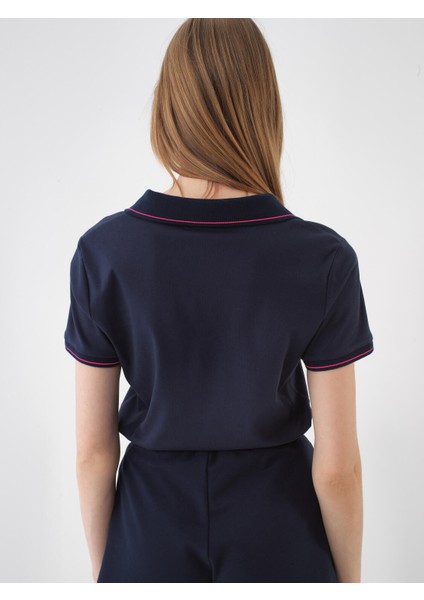 Kadın Lacivert Regular Fit Pamuklu Polo Yaka Tişört