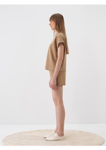 Kadın Camel Oversize Pamuklu Şort modelleri